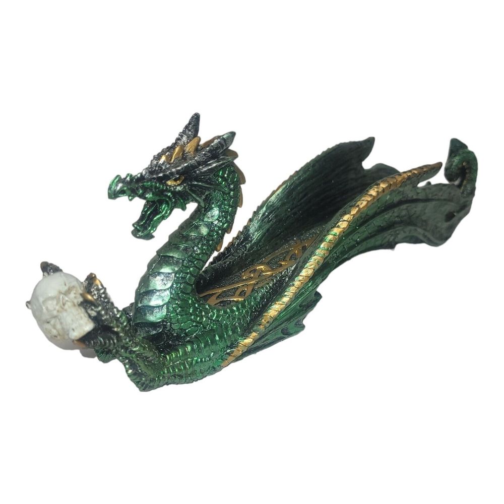 Incense Burner Dragon With Skull Green